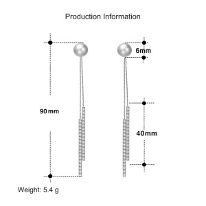 925 Sterling Silver Fresh Water Pearl Zirconia Tassel Stud Earring 40500046