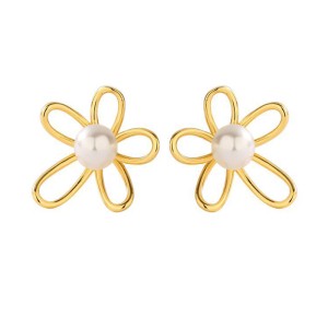 925 Sterling Silver Flower Fresh Water Pearl Stud Earring 40500049