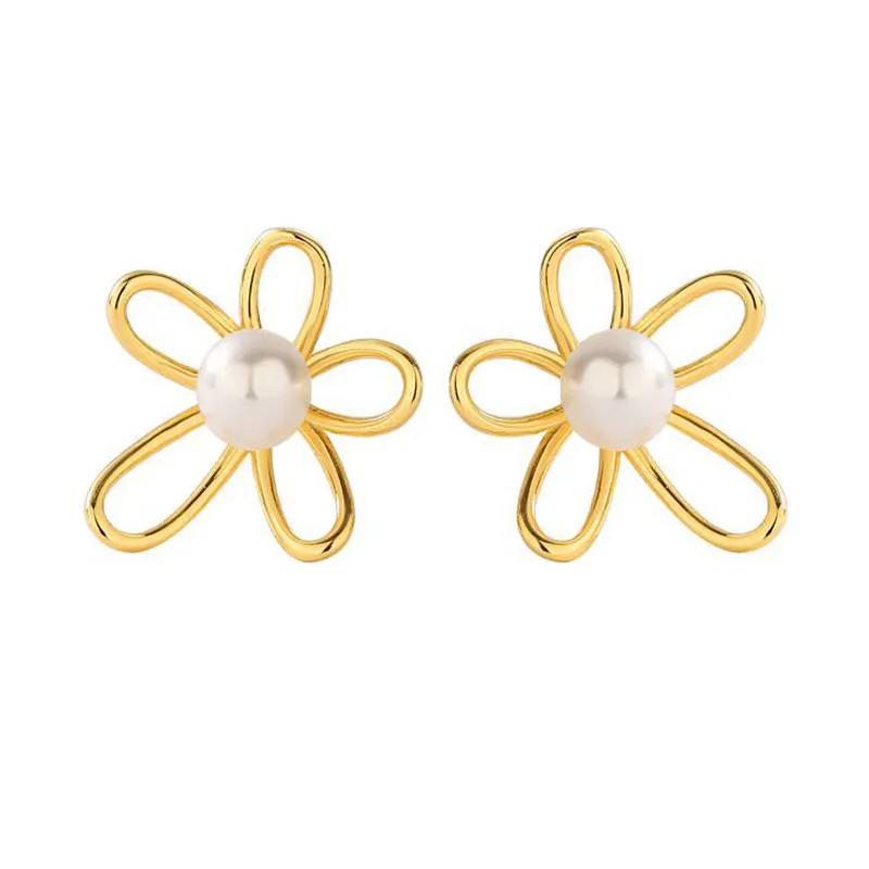 925 Sterling Silver Flower Fresh Water Pearl Stud Earring 40500049