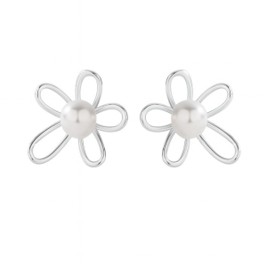 925 Sterling Silver Flower Fresh Water Pearl Stud Earring 40500049