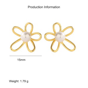 925 Sterling Silver Flower Fresh Water Pearl Stud Earring 40500049