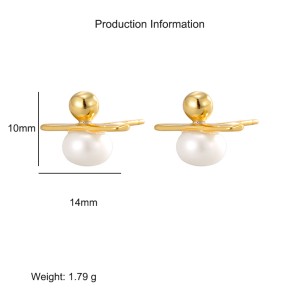 925 Sterling Silver Line Fresh Water Pearl Stud Earring 40500050
