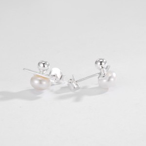 925 Sterling Silver Line Fresh Water Pearl Stud Earring 40500050