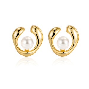 925 Sterling Silver Geometric Fresh Water Pearl Stud Earring 40500051