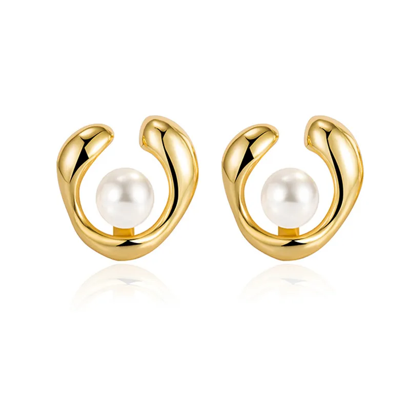 925 Sterling Silver Geometric Fresh Water Pearl Stud Earring 40500051