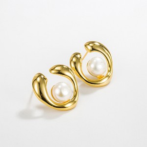 925 Sterling Silver Geometric Fresh Water Pearl Stud Earring 40500051