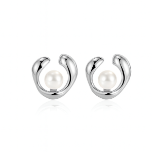 925 Sterling Silver Geometric Fresh Water Pearl Stud Earring 40500051