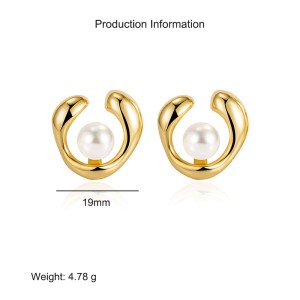 925 Sterling Silver Geometric Fresh Water Pearl Stud Earring 40500051