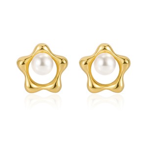 925 Sterling Silver Flower Fresh Water Pearl Stud Earring 40500053