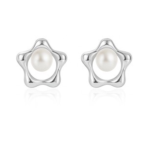 925 Sterling Silver Flower Fresh Water Pearl Stud Earring 40500053