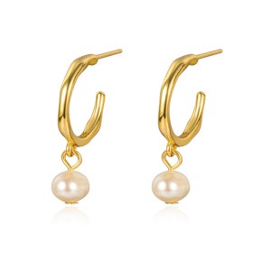 925 Sterling Silver C-shaped Fresh Water Pearl Dangle Earring 40500055