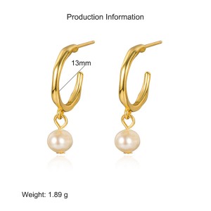 925 Sterling Silver C-shaped Fresh Water Pearl Dangle Earring 40500055