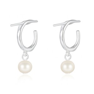 925 Sterling Silver C-shaped Fresh Water Pearl Dangle Earring 40500055