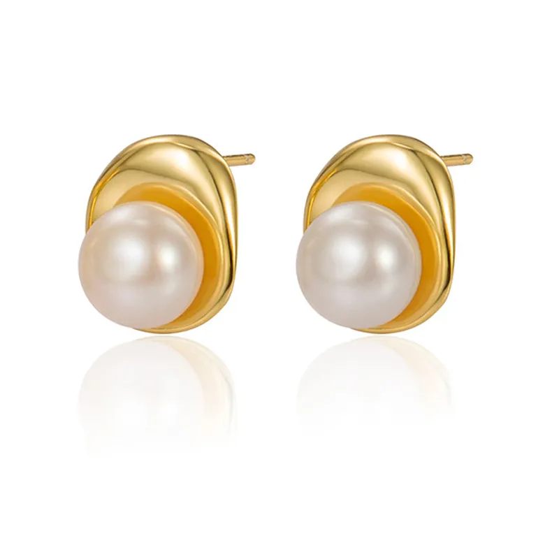 925 Sterling Silver Irregular Fresh Water Pearl Stud Earring 40500056