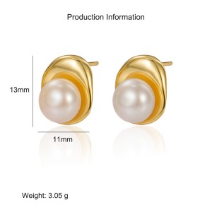 925 Sterling Silver Irregular Fresh Water Pearl Stud Earring 40500056