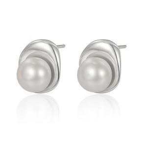 925 Sterling Silver Irregular Fresh Water Pearl Stud Earring 40500056