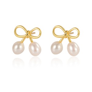 925 Sterling Silver Bow Fresh Pearl Stud Earring 40500057