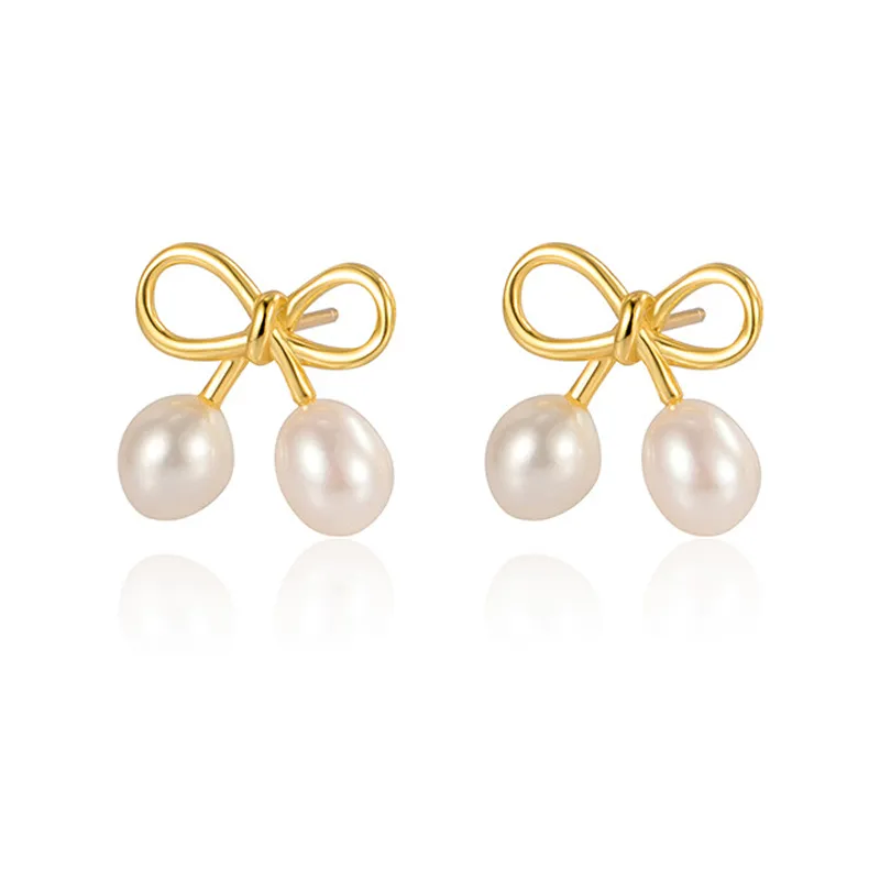 925 Sterling Silver Bow Fresh Pearl Stud Earring 40500057