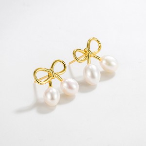 925 Sterling Silver Bow Fresh Pearl Stud Earring 40500057