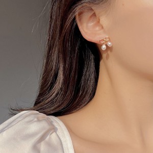 925 Sterling Silver Bow Fresh Pearl Stud Earring 40500057