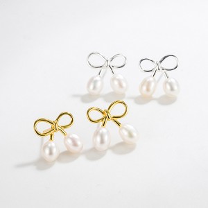 925 Sterling Silver Bow Fresh Pearl Stud Earring 40500057