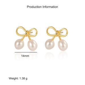 925 Sterling Silver Bow Fresh Pearl Stud Earring 40500057