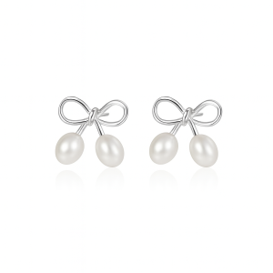 925 Sterling Silver Bow Fresh Pearl Stud Earring 40500057