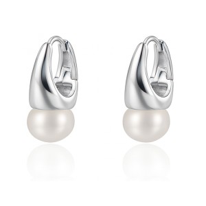 925 Sterling Silver Fresh Water Pearl Hoop Earring 40500058