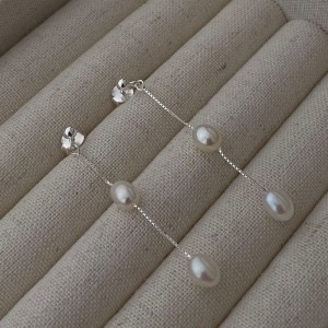 925 Sterling Silver Long Tassel Fresh Water Peral Stud Earring 40500059