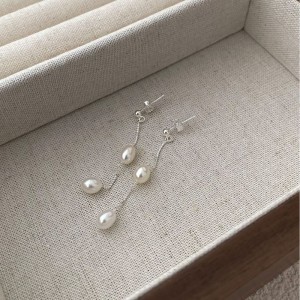 925 Sterling Silver Long Tassel Fresh Water Peral Stud Earring 40500059