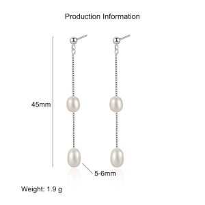 925 Sterling Silver Long Tassel Fresh Water Peral Stud Earring 40500059