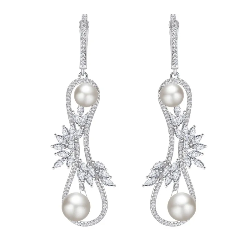 S925 Zirconia Infinity Fresh Water Pearl Stud Earring 40500060
