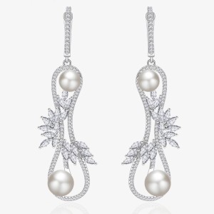 S925 Zirconia Infinity Fresh Water Pearl Stud Earring 40500060
