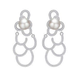 S925 Zirconia Cloudy Fresh Water Pearl Party Stud Earring 40500061