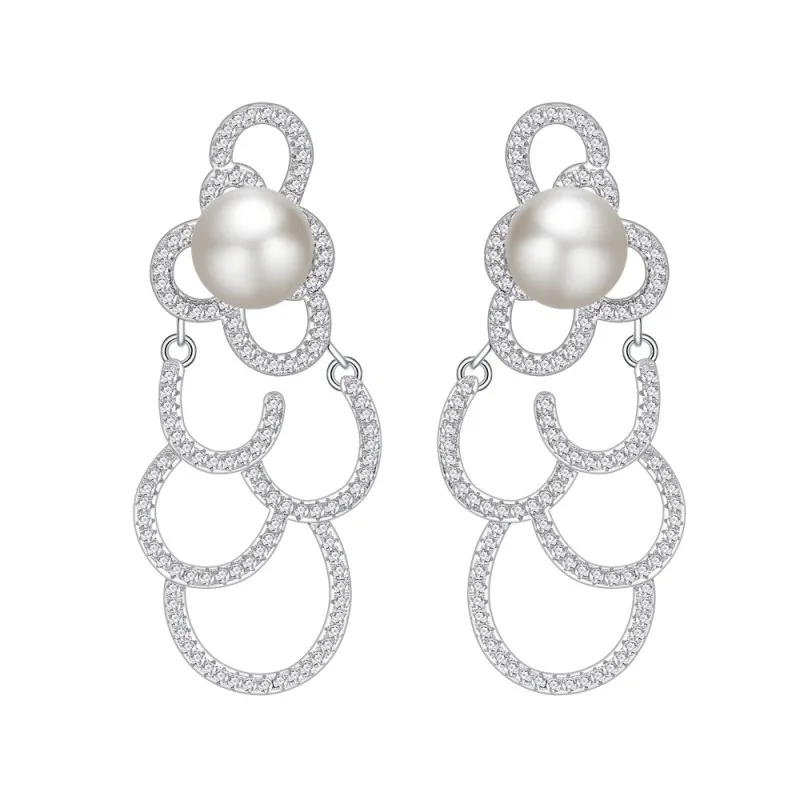 S925 Zirconia Cloudy Fresh Water Pearl Party Stud Earring 40500061