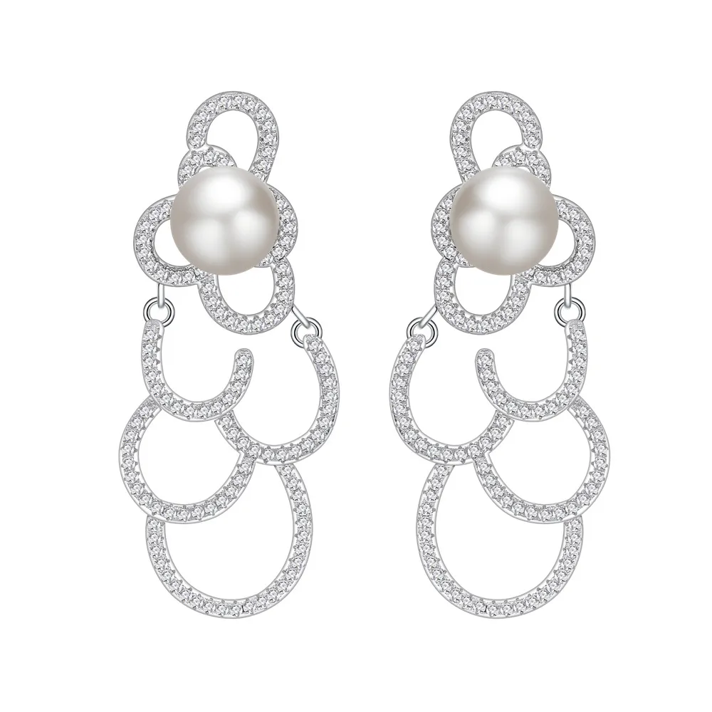 S925 Zirconia Cloudy Fresh Water Pearl Party Stud Earring 40500061