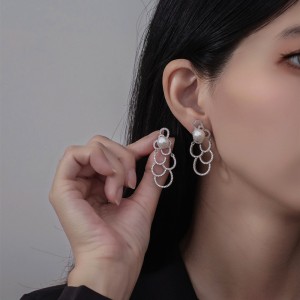 S925 Zirconia Cloudy Fresh Water Pearl Party Stud Earring 40500061