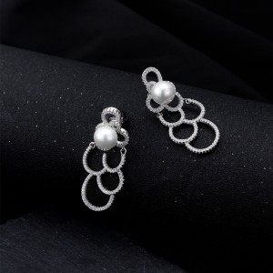 S925 Zirconia Cloudy Fresh Water Pearl Party Stud Earring 40500061