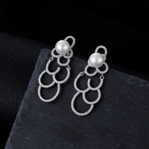 S925 Zirconia Cloudy Fresh Water Pearl Party Stud Earring 40500061