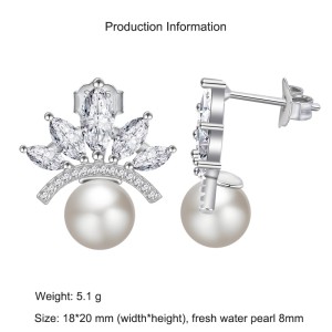 S925 Crown Zirconia Fresh Water Pearl Stud Earring 40500062