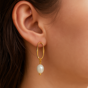 925 Sterling Silver Irregular Fresh Water Pearl Stud Earring 40500063