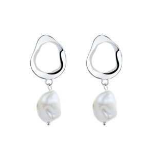 925 Sterling Silver Irregular Fresh Water Pearl Stud Earring 40500065