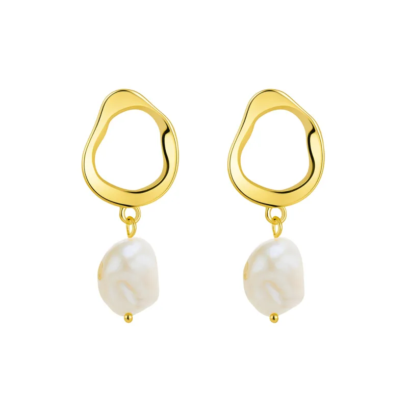 925 Sterling Silver Irregular Fresh Water Pearl Stud Earring 40500065