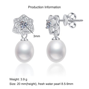 925 Sterling Silver Moissanite Fresh Water Pearl Stud Earring 40500066