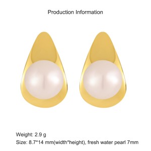 925 Sterling Silver Fresh Water Pearl Geometric Stud Earring 40500069