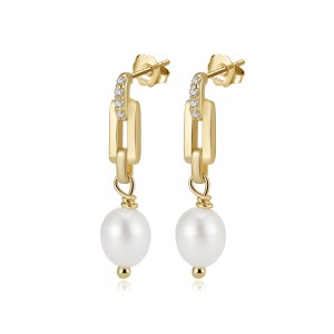 925 Sterling Silver Paperclip Link Pearl Earring 40500072 925 Sterling Silver Paperclip Link Pearl Earring 40500072