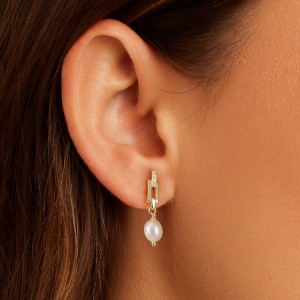 925 Sterling Silver Paperclip Link Pearl Earring 40500072 925 Sterling Silver Paperclip Link Pearl Earring 40500072