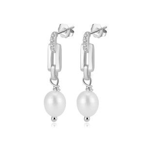 925 Sterling Silver Paperclip Link Pearl Earring 40500072 925 Sterling Silver Paperclip Link Pearl Earring 40500072