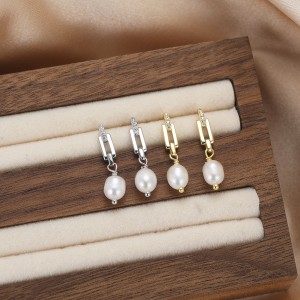 925 Sterling Silver Paperclip Link Pearl Earring 40500072 925 Sterling Silver Paperclip Link Pearl Earring 40500072