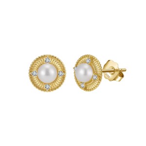 925 Sterling Silver Pearl Zirconia Stud Earring 40500073